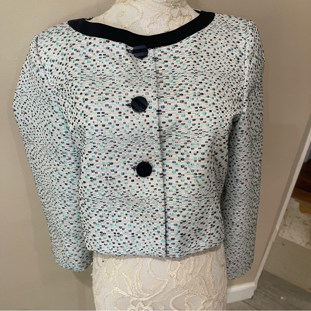 Chopin Roma Womens Blazer Blue Green Print Metallic Size S